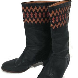 Davos Boots Brown Cuban Heel Pull On Woven Italian